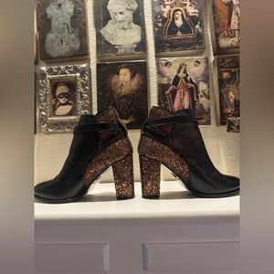 Markus Lupfer Ankle Black Leather and Bronze Glitter Boots EU‎ Size 37